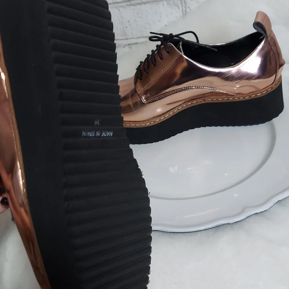 Shelly's London rose gold metallic platform loafer